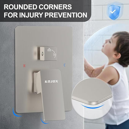 Shower System 13-Inch Rainfall Shower Head - 3 Setting Handheld Sprayer, Complete Bathroom Set with Faucet Mixer Trim Kit & Valve Brushed Nickel