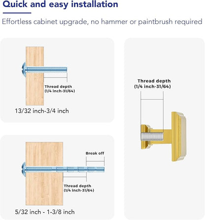 Ravinte Hardware 10 Pack Kitchen Cabinet Pulls Square Drawer Single Hole Handles Brushed Brass for Cupboard Gold Dresser Solid
