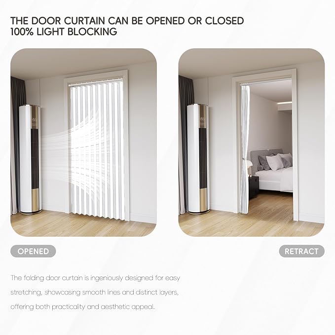 100% Blackout Fabric Folding Door Curtain with Magnetic Closure - Accordion Style for Sliding Doors, Closets,Wardrobe and Temporary Door Solutions Doorway Curtains（W42 x L78, White，1 Panel）