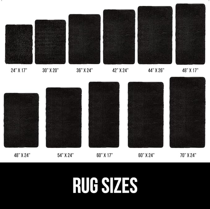 GORILLA GRIP Bath Rug Mat 60x17, Thick Soft Absorbent Chenille, Quick Dry Microfiber Mats, Rubber Backing Washable Shower Floor Rugs, Bathmat Runner, US Designed Bathroom Home Decor Accessories Black