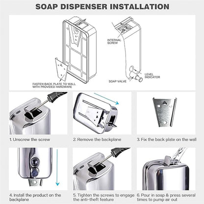 Stainless Steel Hand Soap Dispenser for Bathroom Kitchen 35fl oz/1000ml Wall Mount Liquid Soap Dispensers 8183