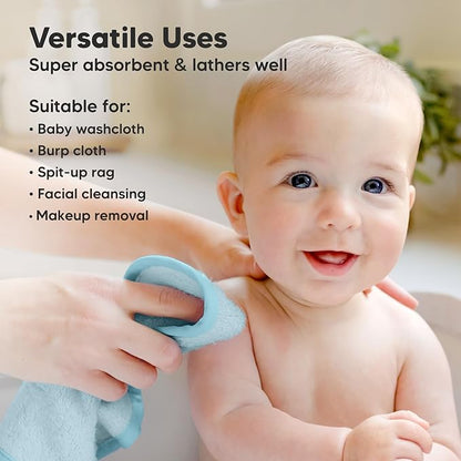 6-Pack Baby Washcloths - Soft Absorbent Viscose from Bamboo Wash Cloths for Babies, Kids, Toddlers, Infant, Newborn Bath Towels, Gentle on Sensitive Skin, 10x10 Reusable Face Towels (Bravo Blue)