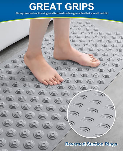 Bligli Bathtub Mat Non-Slip Without Suction Cups, 39x16inch Extra Long Bath Mats for Shower Bathroom, Machine Washable Natural Rubber Shower Tub Mat (39x16inch, Gray)