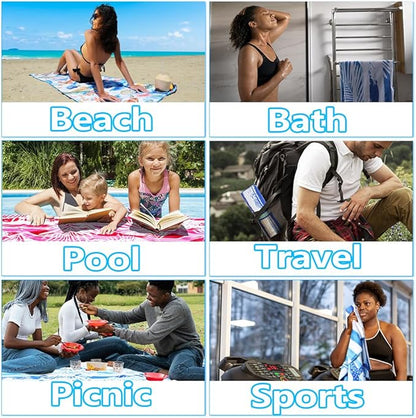 2 Pack Lightweight Thin Microfiber Beach Towel Sand Free Quick Dry Absorbent Compact Soft Pool Swim Travel Towels Extra Large Oversized Beach Accessories Packable Essentials Stuff Gifts for Adult