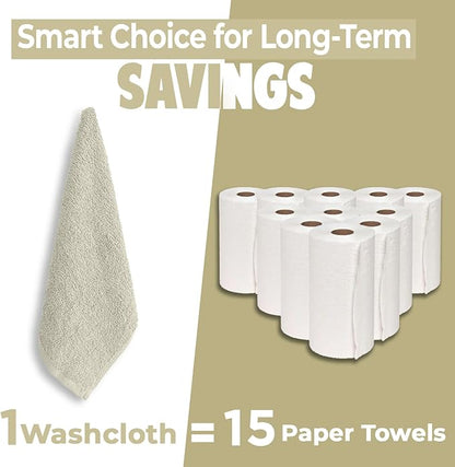 DAN RIVER 24 Pack Wash Cloths for Showering [12x12] - 100% Cotton Washcloths Premium Quality Flannel Face Cloths for Bathroom, Highly Absorbent and Soft Feel Wash Clothes, Ivory