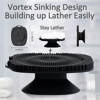 Soft Silicone Body Scrubber, Gentle Like a Hand Exfoliating Your Skin and Build Up Lather Easily, Back Large Suction Cup Easy to Store, Long-Lasting & Deep Clean (Black)