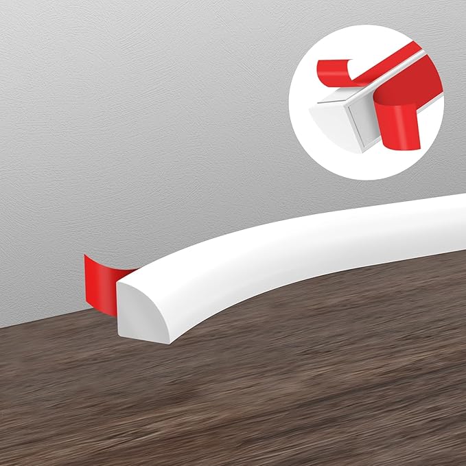 Flexible Quarter Round Molding Trim, Self Adhesive Wall Trim Mini Peel and Stick Rubber Trim Molding for Floor, Bathroom, Kitchen, Countertop, 236" L x 0.5" W x 0.5" H (White, 236Inch)