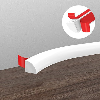 Flexible Quarter Round Molding Trim, Self Adhesive Wall Trim Mini Peel and Stick Rubber Trim Molding for Floor, Bathroom, Kitchen, Countertop, 236" L x 0.5" W x 0.5" H (White, 236Inch)