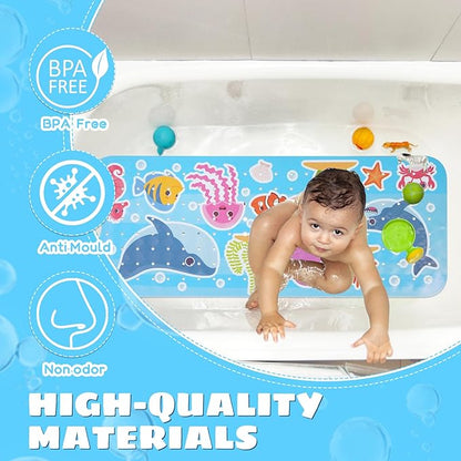 Baby Bath Mat for Tub Non Slip Kids Bathtub Mat Extra Long 40X16 Inch Toddler Bath Tub Shower Mat Anti Slip with Suction Cups & Drain Holes, Machine Washable (Whale Shark)