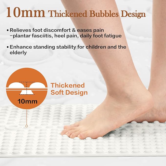 Silicone Push Pop Bath Mat with 391 Suction Cups, 33x17.3 Inch Non-Slip Tub Mat for Adults, Textured Surface for Extra Stability & Drainage, White Thickened Soft Shower mat Easy to Clean