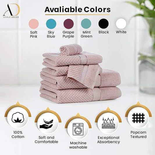 Ample Decor 100% Cotton Washcloths Set of 200- Highly Absorbent, Popcorn Textured - Mulaayam Collection - Soft Pink 12 X 12 Inch