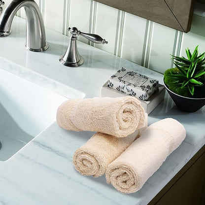 Luxury Hotel & Spa Towel 100% Genuine Turkish Cotton Wash Cloths - Beige - Dobby Border - Set of 12