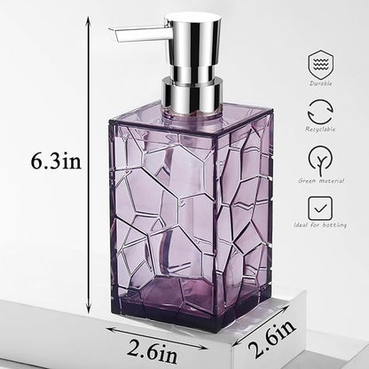 Hand Soap Dispenser, Clear Acrylic Plastic Liquid Pump Bottles Refillable Lotion Dispenser for Bathroom Decor Kitchen College Dorm, Purple