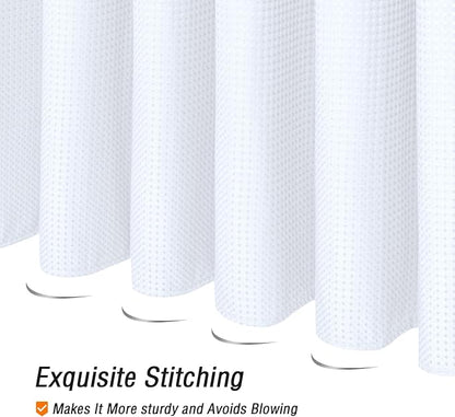 Gibelle White Shower Curtain, Waffle Weave Textured Fabric Shower Curtain for Bathroom - Soft Cloth & Hotel Spa Luxury, Water Repellent, Machine Washable, 72X72, White
