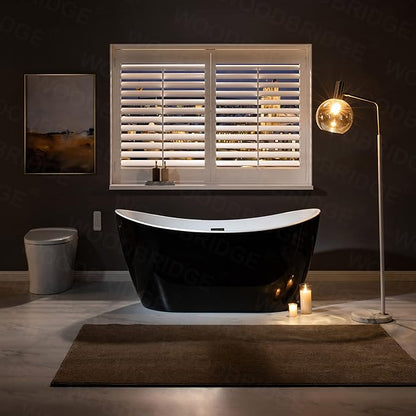 WOODBRIDGE 59" Acrylic Freestanding Bathtub Contemporary Soaking Tub, Black Acrylic(Brushed Nickel Drain/Overflow),BTA1816-BN