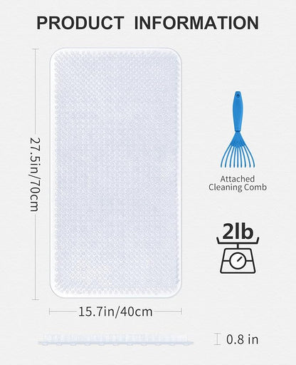 OTHWAY Non Slip Grassy Bathtub Mat : 27.5X15.7 inches Sturdy But Soft Bath Mat_Quick Drain Shower Floor Mat with Soft Bristles for Scrubbing Feet (Clear)