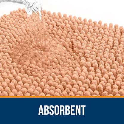 OLANLY Bathroom Rugs 24x16, Extra Soft Absorbent Chenille Bath Rugs, Rubber Backing Quick Dry, Machine Washable Bath Mats for Bathroom Floor, Tub and Shower, Home Decor Accessories, Peach