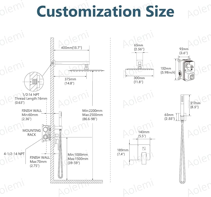 Aolemi Shower System with Rainfall Shower Head and Handheld Wall Mount,High Pressure Shower Faucet Set Fixture Combo with 2 in 1 Handheld Spray Rough-in Valve,12 Inch Shower Head Brushed Nickel