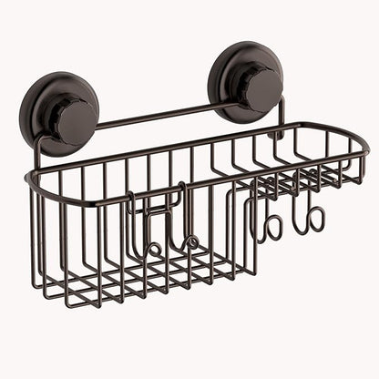 HASKO Shower Caddy Suction Cup with Hooks & Soap holder, Shower Shelf, Bathroom Storage Organizer, Rustproof Shampoo Holder, Bronze