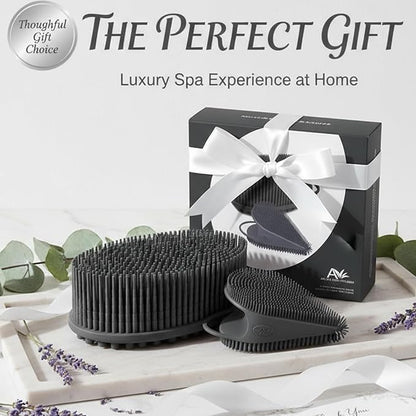 Body Face Scrubber Set Silicone - 2 Pack Shower Brush Facial Cleansing Kit - Avilana Bath Loofah Alternative Complete Skincare System Dual Sided - Gift Set Women Men