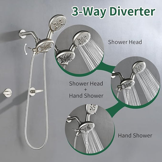 2 Handle Shower Faucet Shower System Complete 2 in 1 Shower Combo Set with Handheld Showerhead Shower Trim Kit Shower Fixtures Brushed Nickel