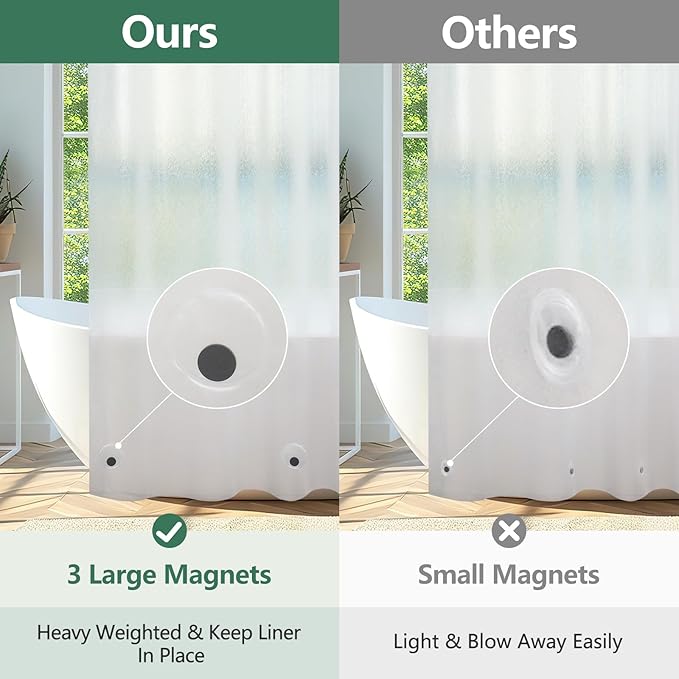 EVA Frosted Shower Curtain Liner Long 78 Inch, Bpa-Free Waterproof Shower Liner with 3 Extra-Large Magnets, 72'' x 78'' Bathroom 3D Silk Textured Plastic Shower Curtain Translucent for Privacy