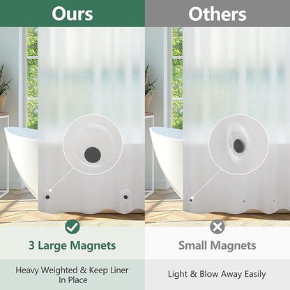 Waterproof Frosted Stall Shower Curtain Liner Long 54 x 78 Inch, Bpa-Free EVA Shower Liner with 3 Extra-Large Magnets, 54''W Plastic Bathroom Privacy Curtain Translucent