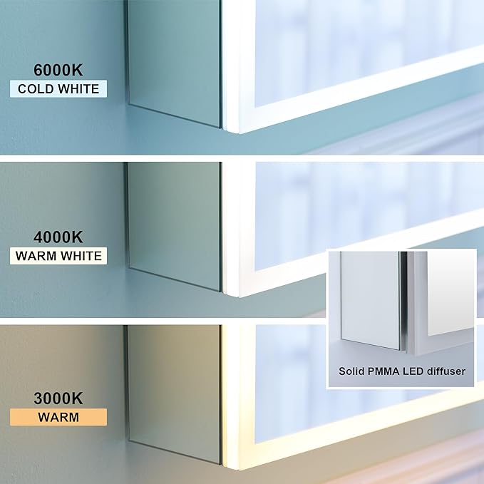 WELLFOR 20" X 30" Medicine Cabinet with Lights, 3X Magnification, Anti-Fog Mirrored Cabinet, Bathroom Vanity Medicine Cabinet with Outlets & USB Ports, Left Opening Door