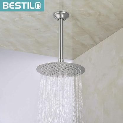 BESTILL 8 Inch Ceiling Mount Rain Shower Head Arm and Flange, Brushed Nickel