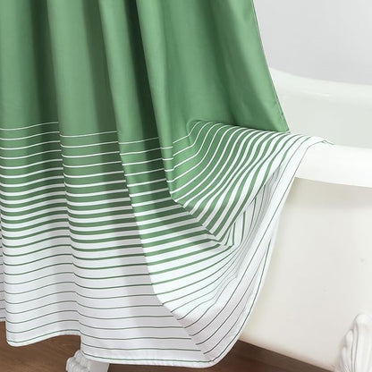 Green Shower Curtain, Sage Green and White Gradient Horizontal Stripe Waterproof Polyester Shower Curtains for Bathroom, 72x72 Inches