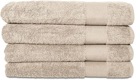 Hencely Premium Bath Towel Set of 4-28x 58 inches Soft Turkish Cotton Absorbent and Quick Dry Large Bathroom Towels Ideal for Home, Hotel, Spa, and Gym - Beige