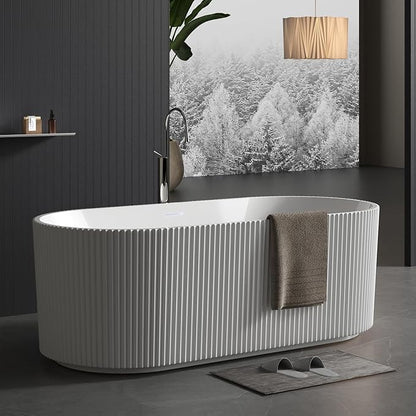 59-in Freestanding Bathtub - Acrylic Soaking Tub with Overflow Drain - CUPC Certified Thickened Design Glossy White for Bathroom