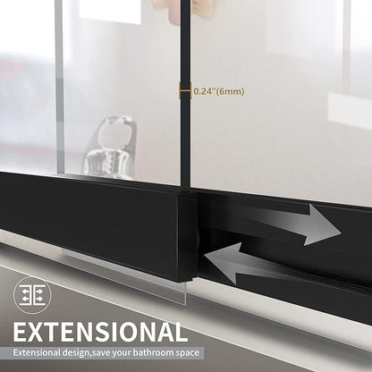 Bathtub Sliding Double Swing Door, Frameless Tempered Glass Shower Doors 22-36 * 55” Bathroom Screen Panel, Clear Deluxe Shower Door Matte Black