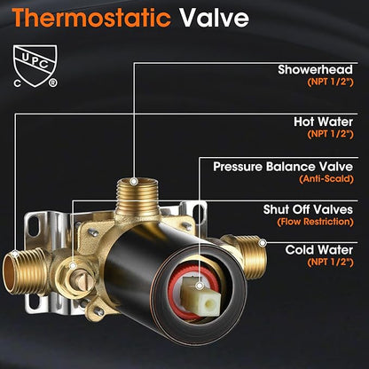 Oil Rubbed Bronze Shower System, Shower Faucet Set with Pressure Balance Valve, 9 inch Single-Function Rain Shower Head, Bathroom Shower Valve Trim Kit,High Pressure Shower Fixtures(WT-9817ORB)