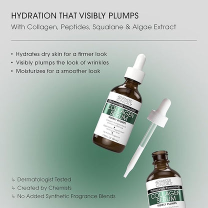 Advanced Clinicals Unscented Collagen Body Cream + Collagen Serum For Face 2PC Skincare Set | Face Serum & Body Lotion For Women & Men Helps Improve Look Of Wrinkles & Dry Skin, Fragrance Free, 2pc