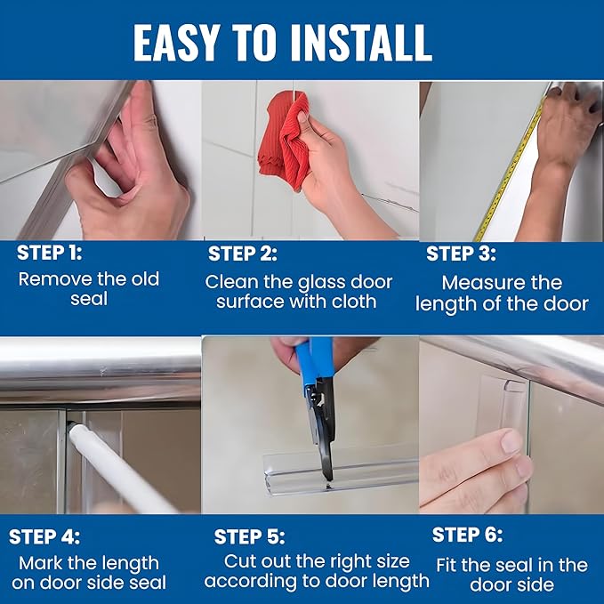 Frameless Shower Door Side Seal Strip H-Type 180 Degree 72inch Length, Clear (1, 1/2inch Glass)