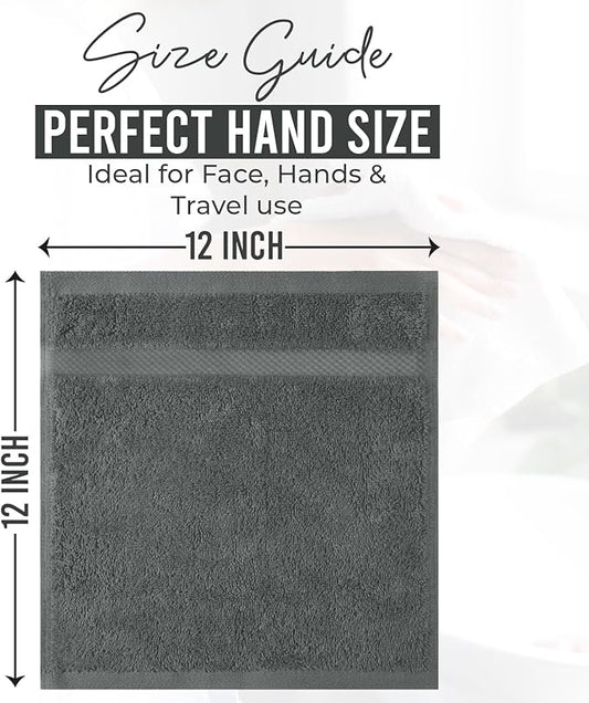 DAN RIVER 12-Pack Premium 100% Cotton Gray Face Towels – Reusable Face Towel Set, Soft & Absorbent Cotton Cloths for Bathroom & Body – Hand and Face Towels, 550 GSM (12x12 in)