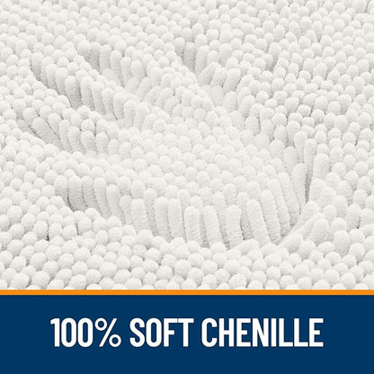 OLANLY Bathroom Rugs Sets 2 Piece, Soft Absorbent Chenille Bath Mats and U-Shaped Contour Toilet Mat Area Rug Set, Machine Washable Bath Carpet, Home Decor Accessories(24"x16"+24"x20", Ivory)