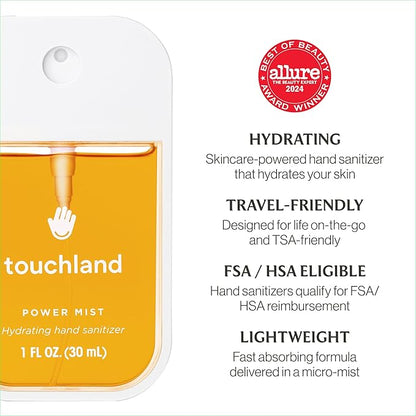 Touchland Hydrating Hand Sanitizer Spray, TOP 5 Set (Applelicious, Sandalwood, Lavender, Berry, Citrus), 1 FL. OZ. Travel Size Power Mist Sprays (Set of 5)