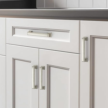 Ravinte Hardware 10 Pack Brushed Nickel Cabinet Pulls, 3-3/4 Inch (96mm) Hole Center Zinc Alloy Drawer Handles for Kitchen Cabinets, Cupboards, Dressers, Square Solid Metal Hardware