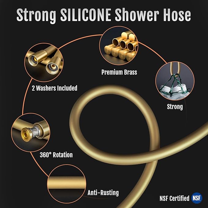 Super Flexible Gold Silicone Shower Head Extension, Kink-Free 60 Inch Handheld Rv Shower Hose Replacement, Premium Brass Material for Cleaning Pet, Bidet