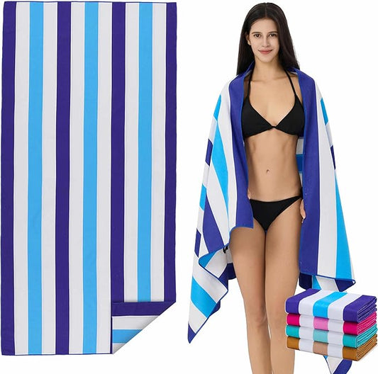 Microfiber Extra Large, Oversized Beach Towels (70''x35'') - 4 Pack XL Quick Dry Striped Towels for Adults & Women，Sand Free for Pool, Spa, Swim & Travel - Ultra Absorbent & Lightweight