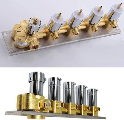 HOMEDEC 4-Way Shower Diverter Valve Can Run Together, Concealed Thermostat 5 Handles Shower Control Valve Flow Bathroom Faucet Mixer Valve Kit in Chrome