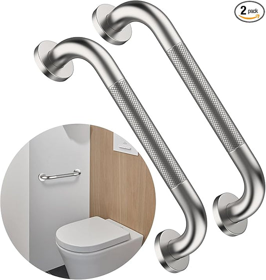 12 Inch Anti Slip Shower Safety Bars,Munzong 2 Pack Bathroom Grab Bars for Bathtubs and Showers,Brushed Nickel Knurled Handicap Balance Bar,Safety Hand Rail Support Elderly Senior Bath Handle