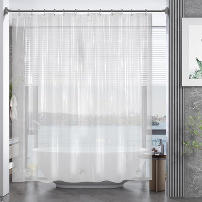 AmazerBath Plastic Shower Curtain, 70 x 72 Inches PEVA Heavy Duty Clear Shower Curtain, Waterproof Heavy Weight Thick Bathroom Curtain with 3 Big Clear Weighted Stones and 12 Rustproof Grommets