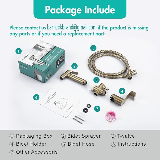 BARROCK Handheld Bidet Sprayer for Toilet, Stainless Steel Metal Made Baby Cloth Diaper Spraying Kit, Bathroom Toilet Bidet Attachment Set for Bathing Pets and Feminine Hygiene, Brushed Brass Gold