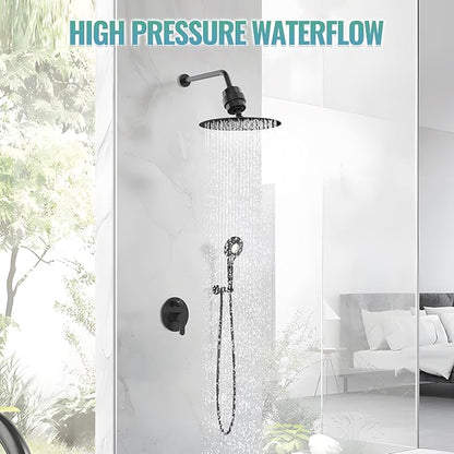 SunCleanse Shower System - 12 Inch Dual Filtered Rainfall Shower Head Combo - High Pressure 3 Spray Mode Showerhead-Included Rough in Valve and Trim Kit - Matte Black