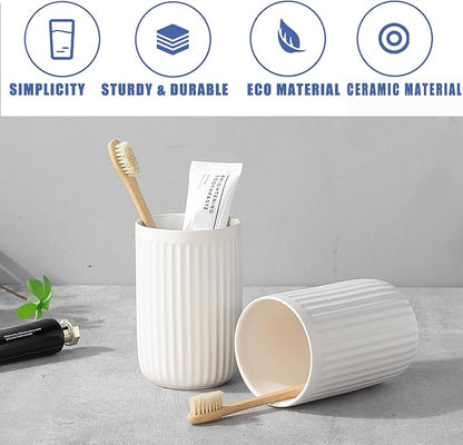 White Toothbrush Holders for Bathrooms - 1 Cups Ceramic Toothbrush Toothpaste Holders, White Bathroom Tumbler Cups Reusable Toothbrush Mouthwash Cup, Bathroom Counter Organizer.