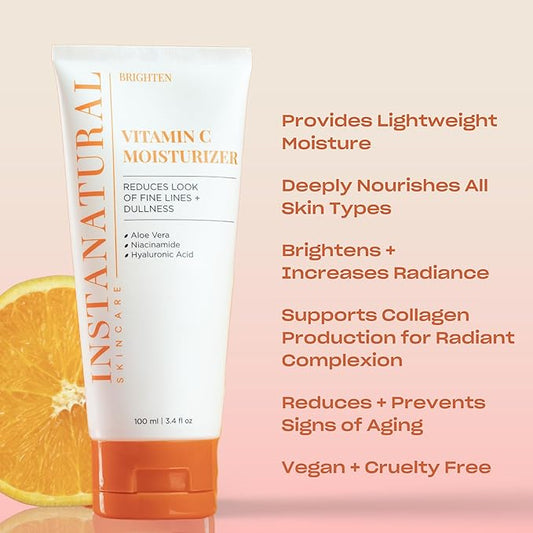 InstaNatural Vitamin C Moisturizer Face Cream, Reduces the Look of Fine Lines and Wrinkles, Moisturizing Lotion for Dry Skin with Aloe Vera, Niacinamide, Hyaluronic Acid - 3.4 Fl ounce (Pack of 3)