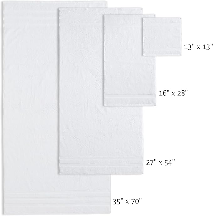 SOFE H&L | Olea Luxury Turkish Cotton Bath Towels Set of 3 : 1 Bath Towel, 1 Hand Towel, 1 Wash Cloths, White |Thick, Premium, Soft, Durable, Absorbent - Hotel Quality Towel Sets for Bathroom